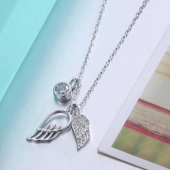 .925 Sterling Silver and CZ - Angel Wings Necklace - Picture 5 of 5